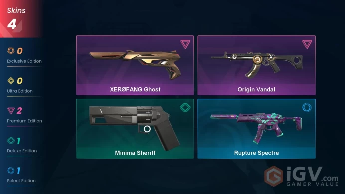 EU\TUR | 209 VP | 4 skins | Origin Vandal | XER￘FANG Ghost | Minima Sheriff | Rupture Spectre |	V0137