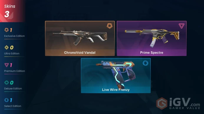 NA | 3 Skins | Silver 2 | Level 61 | VP Value 3950 | ChronoVoid Vandal | Prime Spectre | Live Wire Frenzy | Buddies 46 |