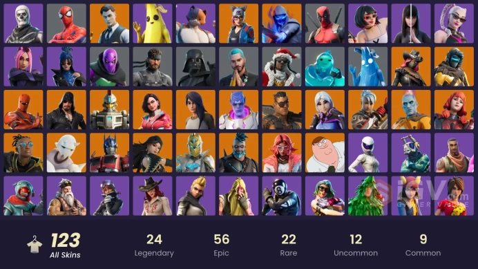 (PC PSN XBOX) 123 skins | Gold Midas | Major Glory | Joey | Era | Torin | Kymera | The Imagined | Optimus Prime | Ronin | Hybrid | Snap | Malik 
