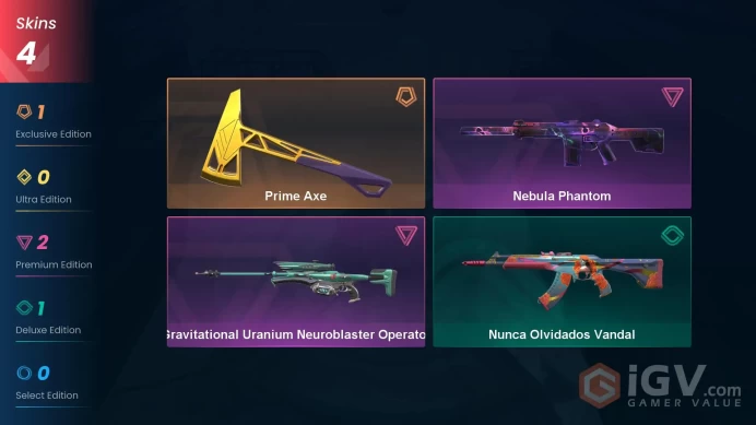 NA | 4 Skins | Platinum | Prime Axe | Nebula Phantom | Nunca Olvidados Vandal | Buddies 19 | Level 35 | Full Access | Instant Delivery | Full De