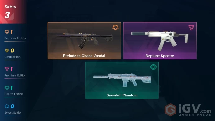 NA | 3 Skins | Platinum | Prelude to Chaos Vandal | Neptune Spectre | Snowfall Phantom | Level 42 | 