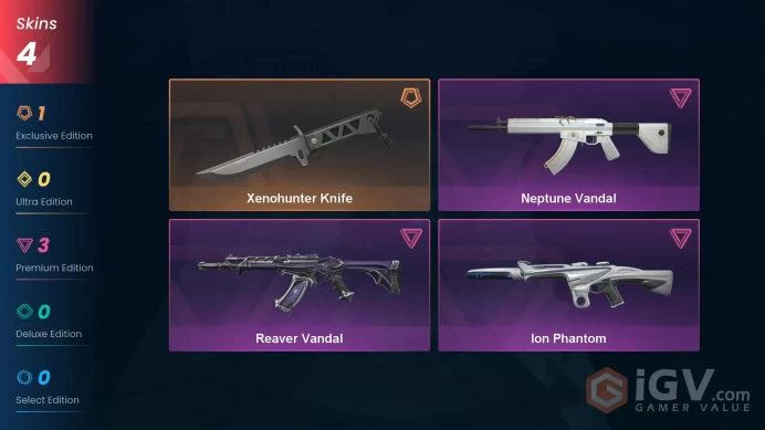 NA | 4 Skins | Gold | Xenohunter Knife | Reaver Vandal | Neptune Vandal | Agent 6 | Level 36 | Buddies 28 | Full Access | Instant Delivery | Ful