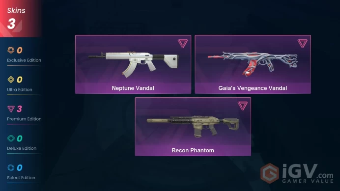 NA | 3 Skins | Gold | Level 45 | Neptune Vandal | Recon Phantom | Gaia's Vengeance Vandal |