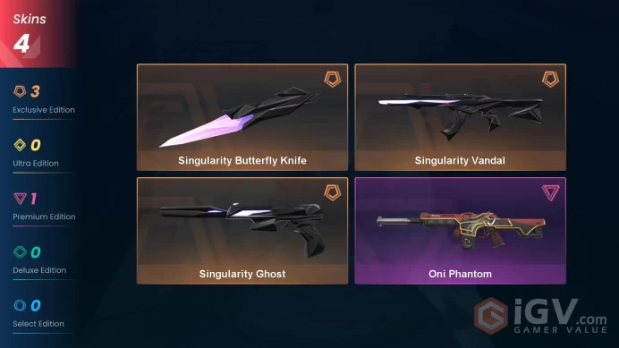 NA | 4 Skins | Platinum 1 | Level 29 | VP Value: 10475 | Agent 6 | Buddies 20 | Singularity Bundle | Oni Phantom | Full Access | Full Details Be