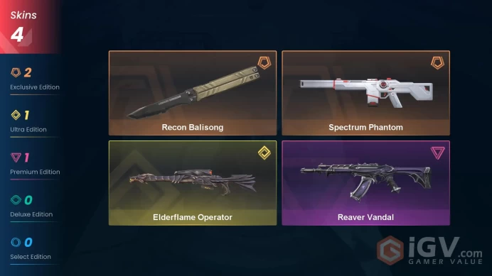 NA | 4 Skins | Platinum | Recon Balisong | Reaver Vandal | Elderflame Operator | Buddies 21 | Level 30 | Full Access | Instant Delivery | Full D