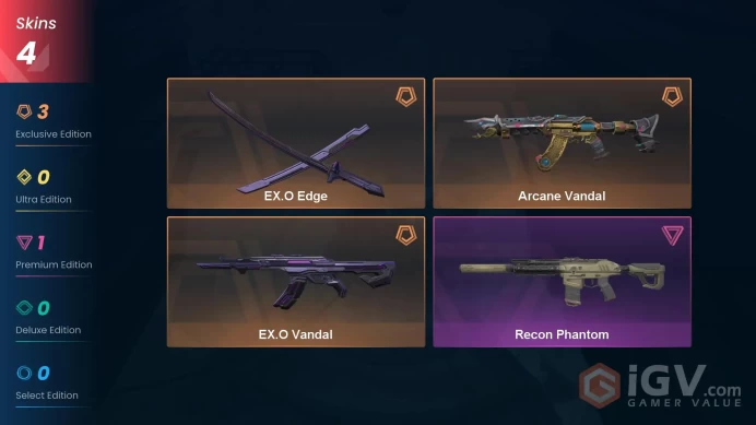 NA | 4 skins | EXO Bundle | Gold 2 | Level 45 | VP Value: 11675 | Arcane Vandal | Recon Phantom | Buddies 37 | Full Access Instant Delivery | Fu