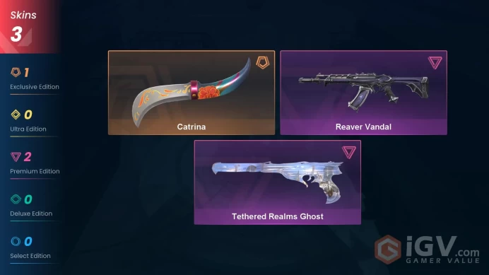 NA | 3 Skins | Platinum | Catrina | Tethered Realms Ghost | Reaver Vandal | Buddies 16 | Level 32 | Full Access | Instant Delivery | Full Detail