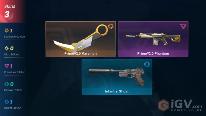 NA | 3 Skins | Gold | Prime//2.0 Karambit | Prime//2.0 Phantom | Infantry Ghost | Buddies 22 | Level 33 | Full Access | Instant Delivery 