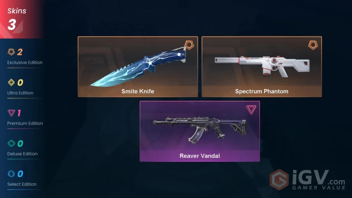 NA | 3 Skins | Gold | VP Value 6200 | Spectrum Phantom | Smite Knife | Reaver Vandal | Level 62 | 16 Agents | Full Access | Full Details Below!