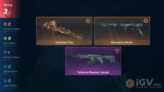 NA | 3 Skins| Bronze | Celestial Fan | Ruination Ghost | Tethered Realms Vandal | level 24 | Full Acces | Instant Delivery | Full Details Below!
