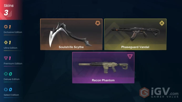 NA | 3 Skins | Gold | Soulstrife Scythe | Phaseguard Vandal | Recon Phantom | Level 33 | Full Access | Instant Delivery | Full Details Below!