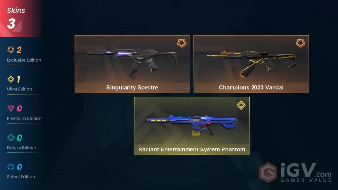 NA | 3 Skins | Gold | Champions 2023 Vandal | Singularity Spectre | VP Value 7825 | Level 35 | Full Access | Instant Delivery | Full Details