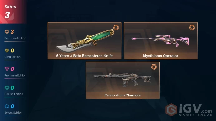 NA | 3 Skins | Platinum | Mystbloom Operator | 5 Years // Beta Remastered Knife | Primordium Phantom | Level 32 | Full Access | Full Details Be