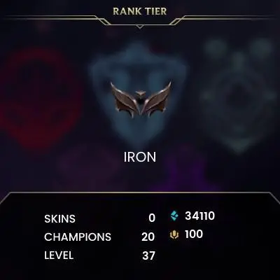 EUW - SAFE SEASON16 IRON 4 0LP | 34100 BE | PLACEMENTS DONE | 0W 18L | INSTANT DELIVERY | LOW MMR | UNVERIFIED EMAIL | IRON IV | #2813