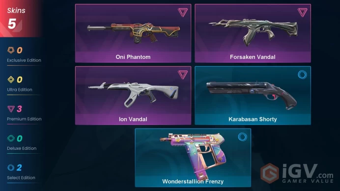 NA | 5 Skins | Silver 3 | Level 68 | Value VP 6200 | Ion Vandal | Forsaken Vandal | Oni Phantom | Wonderstallion Frenzy | Full Details Below!  