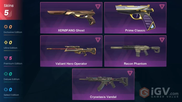 NA | 5 Skins| Bronze| Valiant Hero Operator | Cryostasis Vandal | Recon Phantom | level 38 | Full Access | Full Details Below!