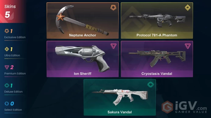 NA | 5 Skins | Silver 2 | Neptune Anchor | Protocol 781-A Phantom | Cryostasis Vandal | Sakura Vandal |  Battlepass 2 | Buddies 44 | Full Detail