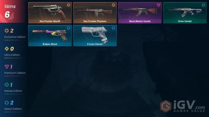 NA | 6 Skins | Gold | Black.Market Vandal | Orion Vandal | Neo Frontier Sheriff | Agent 18 | Buddies 86 | Level 107 | Full Access | Full Details