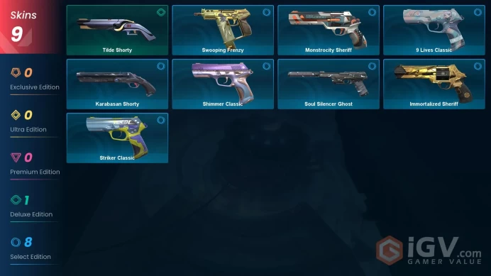 NA | 9 Skins | Platinum | Immortalized Sheriff | Soul Silencer Ghost | Tilde Shorty | Agent 15 | Buddies 111 | Level 179 | 