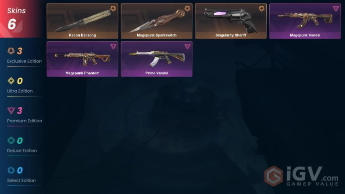 NA | 6 Skins | Magepunk Bundle | Silver 3 | Level 26 | Value VP 15400 | Recon Balisong | Singularity Sheriff | Prime Vandal | Buddies 14 | Full 