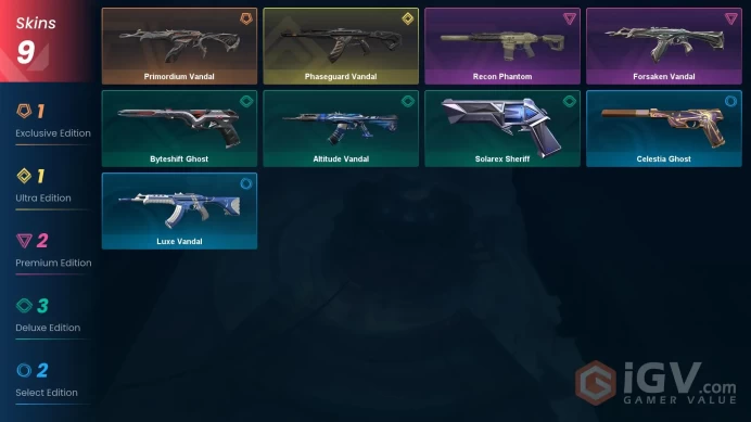 NA | 9 Skins | Immortal | Level 78 | Phaseguard Vandal | Primordium Vandal | Forsaken Vandal | Recon Phantom | 