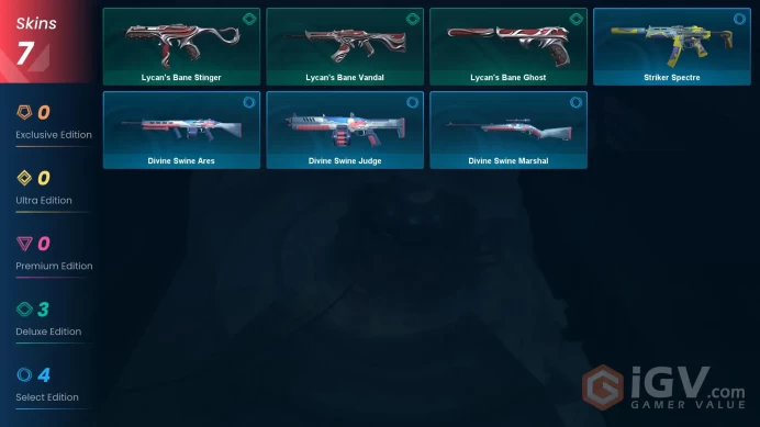 NA | 7 Skins | Silver 3 | Level 25 | VP Value 25 | Divine Swine Judge | Lycan's Bane Vandal | Origin Operator | Battlepasses 1| Buddies 25 | Ful