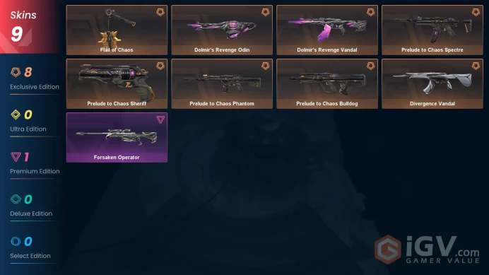 NA | 9 Skins | Silver | Prelude to Chaos Bundle | Dolmir's Revenge Vandal | Buddies 25 | Level 26 | 