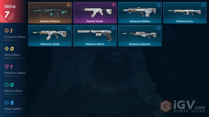 NA | 7 Skins | Platinum | Endeavour Bundle | Ruination Phantom | Agent 8 | Buddies 25 | Level 34 | Full Access | Instant Delivery | Full Details