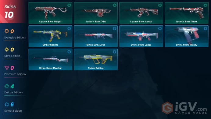 NA | 10 Skins | Gold | VP Value 1000 | Lycan's Bane Vandal | Lycan's Bane Odin | Level 60 | 1 Battlepass | 