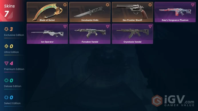NA | 7 Skins | Gold 2 | Level 46 | Xenohunter Knife| Blade of Serket | Neo Frontier Sheriff | Gaia's Vengeance Phantom | Buddies 44 | Full Detai
