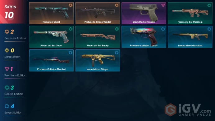 NA | 10 Skins | Gold | 1 Battlepasses  | Prelude to Chaos Vandal | Ruination Ghost | Buddies 28 | Level 32 | 