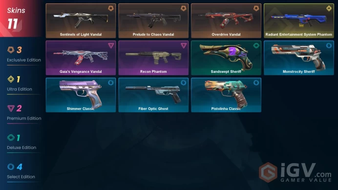 NA | 11 Skins | Ascendant | Sentinels of Light Vandal | Gaia's Vengeance Vandal | Overdrive Vandal | Level 145 | Full Details Below!