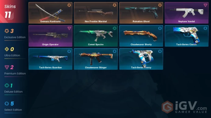 NA | 11 Skins | Platinum | 1 Battlepasses | Onimaru Kunitsuna | Neptune Vandal | Origin Operator | Level 30 | Full Access | Full Details Below