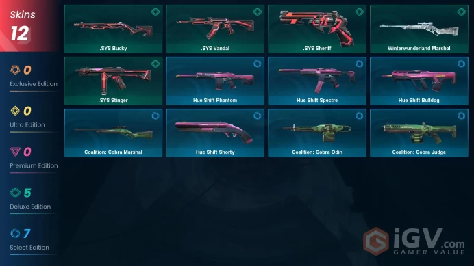 NA | 12 Skins | Silver | VP Value 2275 | Winterwunderland Marshal | .SYS Vandal | Level 27 | 1 Battlepass | Full Access | Full Details Below!