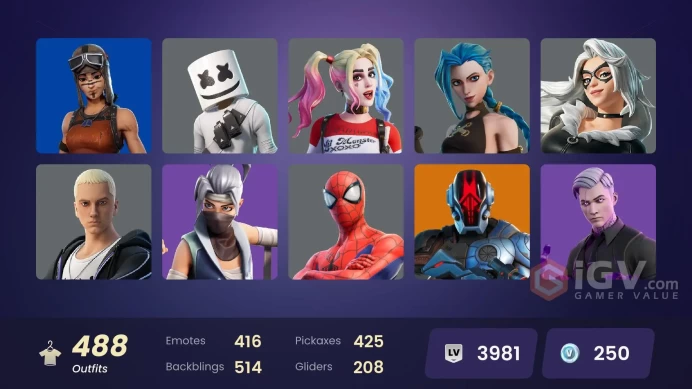 [PC/PSN/XBOX] 488 skins | Renegade Raider | Arcane Jinx | Andromeda | Naruto Uzumaki | Jill Valentine | spend 268,700 V-Bucks |	y675