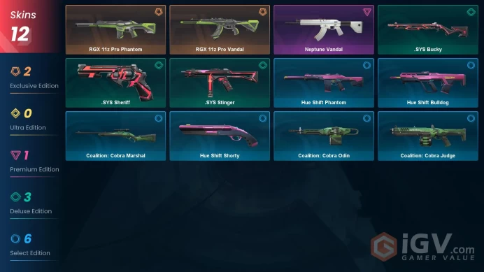 NA | 12 Skins | Silver 3 | Level 44 | Value VP 7125 | RGX 11z Pro Phantom | Neptune Vandal | .SYS Sheriff | Battlepasses 1 | Full Details Below!