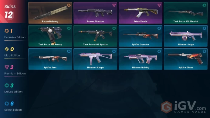 NA | 12 Skins | Platinum | 1 Battlepasses | Recon Balisong | Prime Vandal | Reaver Phantom | Level 28 | Full Access | Full Details Below!