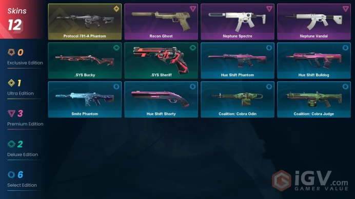 NA | 12 Skins | VP Value 9675 | Protocol 781-A Phantom | Neptune Spectre | Neptune Vandal | Level 21 | 1 Battlepass | Full Access | Full Details