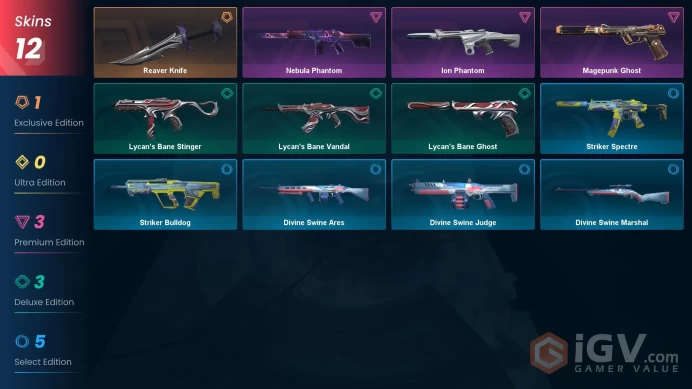 NA | 12 Skins | Gold | 1 Battlepasses | Reaver Knife | Ion Phantom | Magepunk Ghost | Agent 7 | Level 44 | Full Access | Full Details Below!