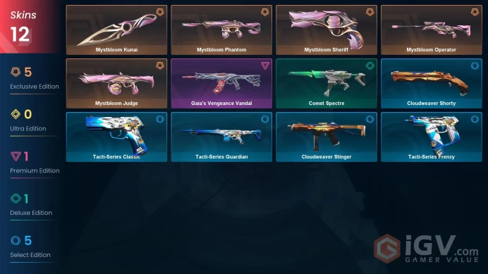 NA | 12 skins | 1 Battlepass | Mystbloom Bundle | Level 29 | Mystbloom Operator | Gaia's Vengeance Vandal | Mystbloom Judge | Buddies 22 |