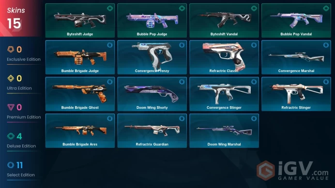NA | 15 Skins | Platinum | VP Value 2000 | Byteshift Vandal | Bubble Pop Vandal | Level 43 | 2 Battlepass | Full Access | Full Details Below!