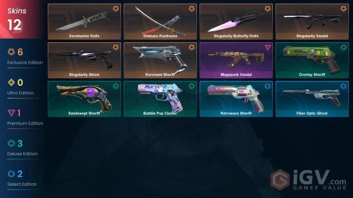 NA | 12 Skins | Diamond | Level 112 | VP Value 21750 | Onimaru Kunitsuna | Singularity Butterfly Knife | Kuronami Sheriff |