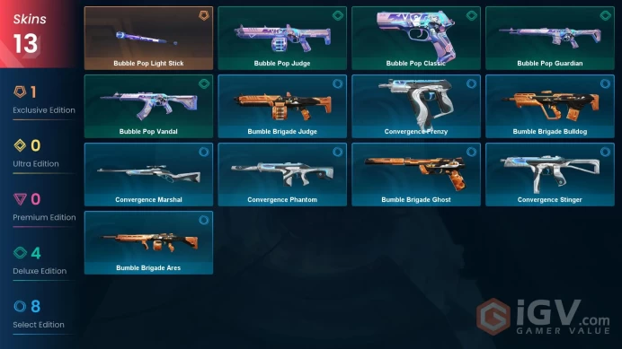 NA | 13 Skins | Diamond | Level 48 | RP 335 | Bubble Pop Light Stick | Bubble Pop Vandal | 48 Buddies | 