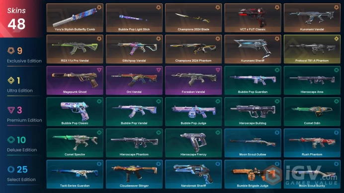 EU 48 skins / Kuronami Vandal / Protocol 781-A Phantom / Glitchpop Vandal / RGX 11z Pro Vandalnki111