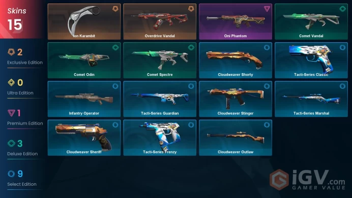 NA | 15 Skins | Silver | VP Value 10175 | Ion Karambit | Overdrive Vandal | Oni Phantom | Level 29 | 1 Battlepass | Full Details Below!