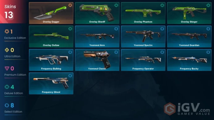 NA | 13 Skins | Gold | Level 47 | Overlay Dagger | Frequency Operator| Yoonseul Classic | 1 Battlepass | 