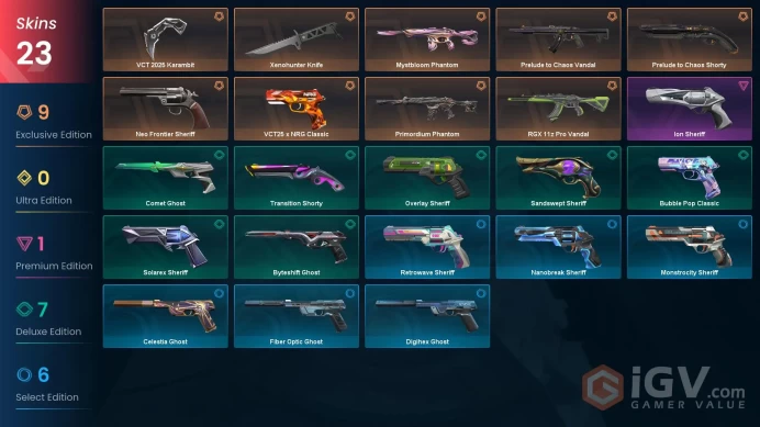 EU [ 23 TOP SKINS + 2 KNIFE ] VCT 2025 Karambit + Xenohunter Knife + Prelude to Chaos Vandal + Primordium Phantom / full acces