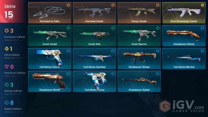 NA | 15 Skins | Silver 3 | Level 34 | Kuronami no Yaiba | Evori Dreamwings Vandal | Araxys Vandal | Battlepasses 1 | Full Details Below!