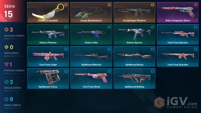 NA | 15 Skins| Bronze | Battlepasses 1 | Reaver Vandal | Araxys Bio-Atomizers | Prime//2.0 Karambit | level 52 | Full Details Below!