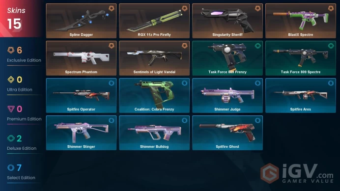 NA | 15 Skins | Level 58 | Spectrum Phantom | Spline Dagger | Sentinels of Light Vandal | 1 Battlepasses | Full Access | Full Details Below!
